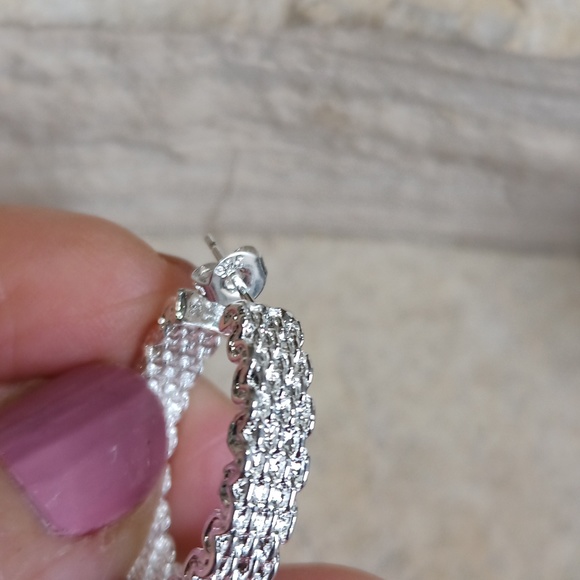 925 Sterling Silver Mesh Jewelry Set Bracelet Earrings Ring 7 - Picture 5 of 7